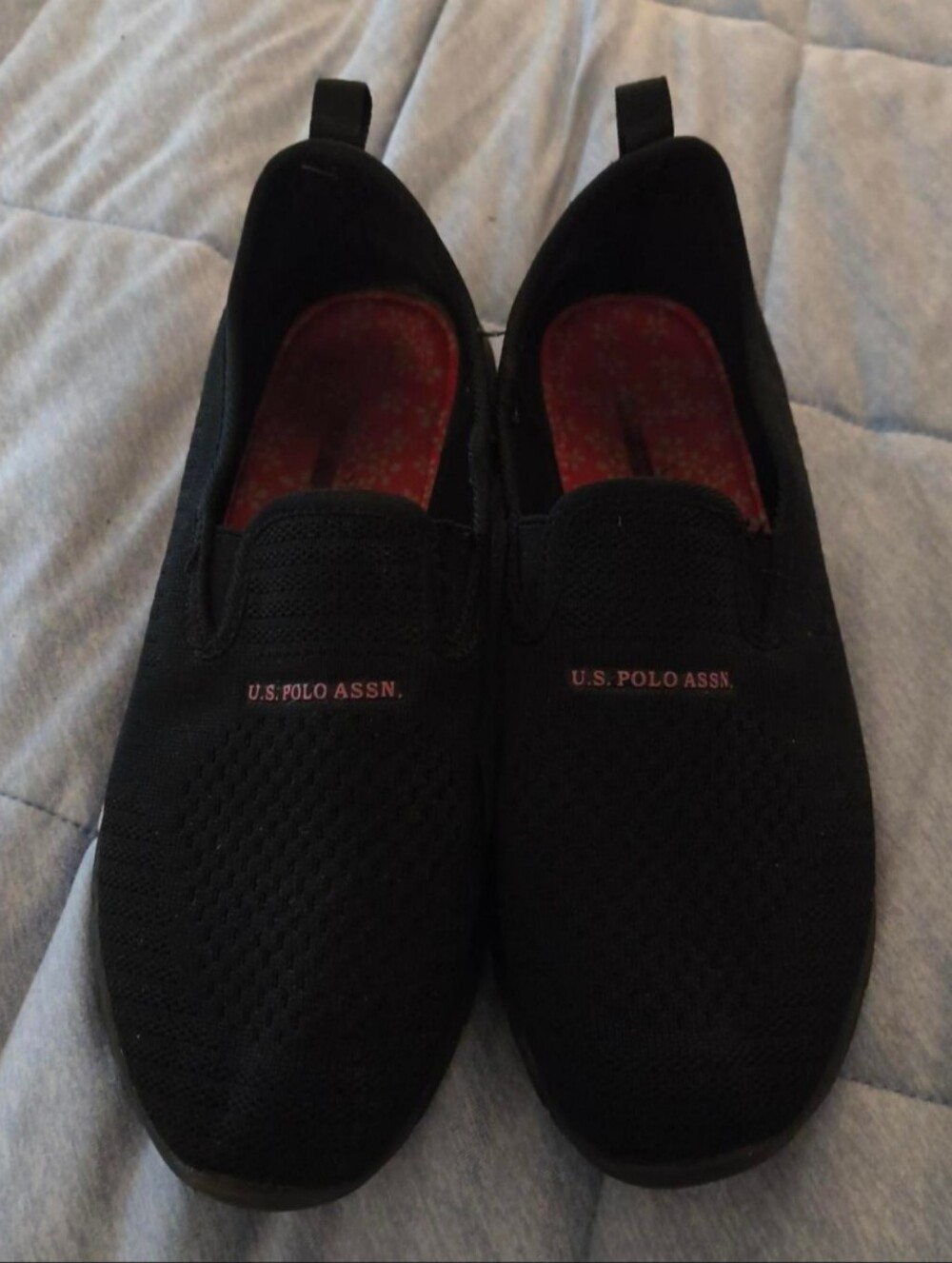U.S. Polo Assn. Black Slip-On Knit Loafers with Pink Logo Design Insole